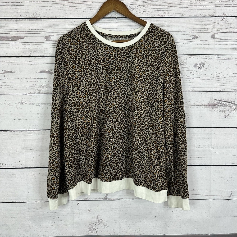 Zyia Active Sweatshirt Womens XL Brown Jaguar Long Sleeve Crew Neck Animal Print